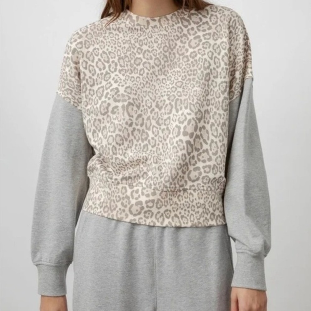 Rails Alice Cheetah Sweater Small Grey Neutral Print Cozy Casual Loungewear